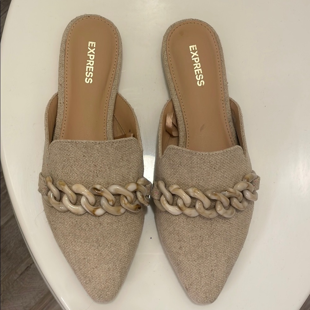 Express Women's Beige Chain Detail Mules